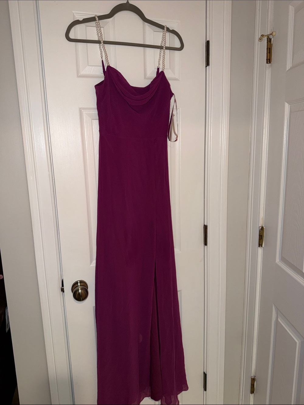City Studio Magenta Evening Maxi Dress with Chain Straps